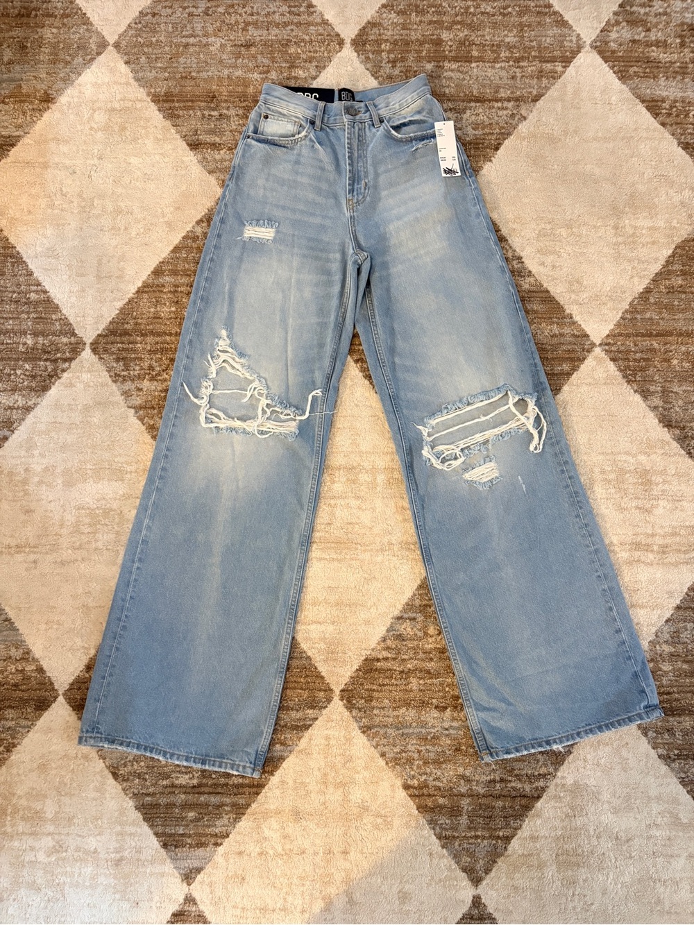 NWT Urban Outfitters Skater Baggy Light Blue Distressed Wide-Leg Jeans